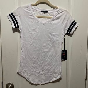 White Shirt With Black Stripes on Sleeves